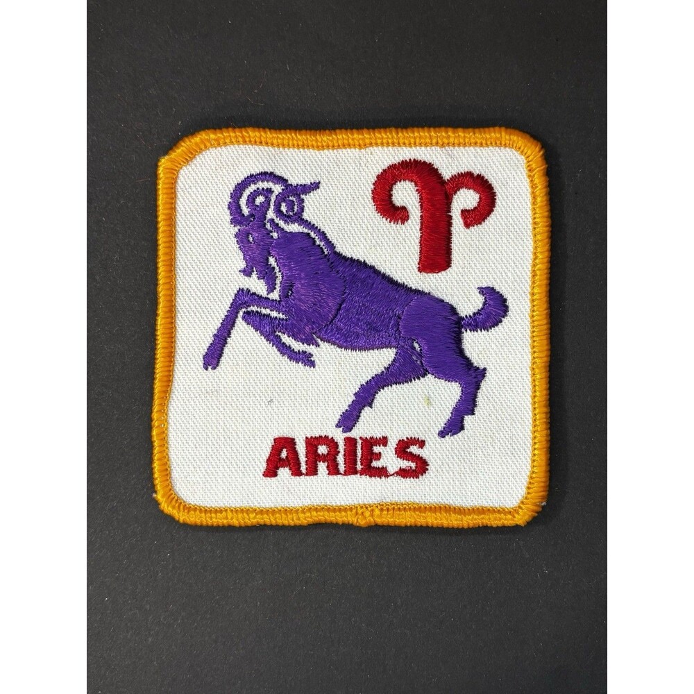Vintage 1970s Aries Zodiac Patch Purple Ram Horoscope Astrology Sew On Retro 70s